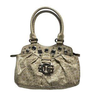 Vtg Guess Ivory Crocodile Print Embossed Faux Leather‎ w Top Handle Bag, Y2K
